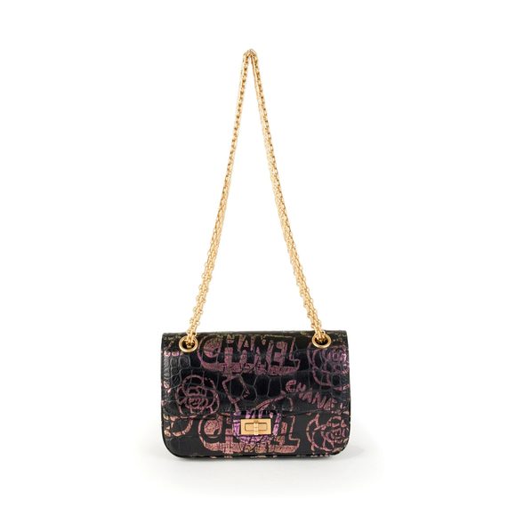 Chanel Black Crocodile Embossed Graffiti Reissue 2.55 224 Mini Flap Bag - Picture 3 of 12